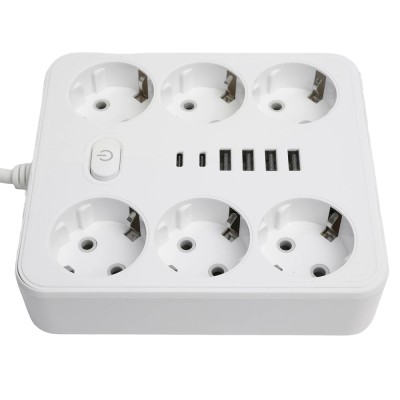 Удлинитель 6-местный c/з 3x1 мм2, 1,8 м, 250В, 10А, 4USB+2Type-C 2,4А, серия Home plus, белый STEKKER HM09-66-02 49975 Удлинитель 6-местный c/з 3x1 мм2, 1,8 м, 250В, 10А, 4USB+2Type-C 2,4А, серия Home plus, белый STEKKER HM09-66-02 49975