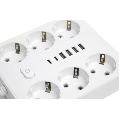 Удлинитель 6-местный c/з 3x1 мм2, 1,8 м, 250В, 10А, 4USB+2Type-C 2,4А, серия Home plus, белый STEKKER HM09-66-02 49975 Удлинитель 6-местный c/з 3x1 мм2, 1,8 м, 250В, 10А, 4USB+2Type-C 2,4А, серия Home plus, белый STEKKER HM09-66-02 49975