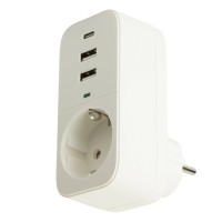 Сетевой фильтр 1-местный с/з STEKKER 250В, 16А, 2USB+1Type-C 2,4 A, серия Nova, HM81-11-1, белый 50142