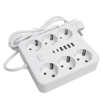 Удлинитель 6-местный c/з 3x1 мм2, 1,8 м, 250В, 10А, 4USB+2Type-C 2,4А, серия Home plus, белый STEKKER HM09-66-02 49975 Удлинитель 6-местный c/з 3x1 мм2, 1,8 м, 250В, 10А, 4USB+2Type-C 2,4А, серия Home plus, белый STEKKER HM09-66-02 49975