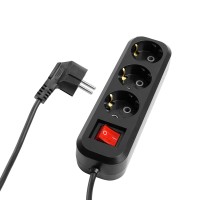 Удлинитель трехместный с/з с выключателем STEKKER HM03-31-05 3x0,75, 5м, серия Home (У10А-002), черный 50423