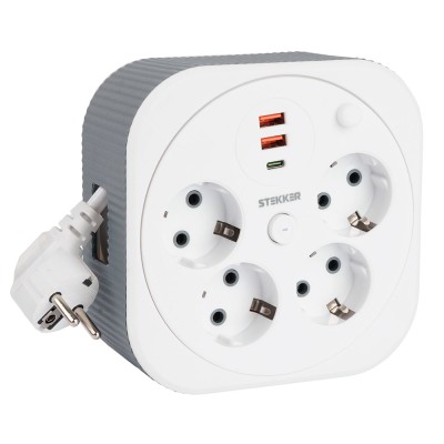 HM16-4-03-USB Удлинитель 4-местный с/з, 3x1,5мм2, 3м, 230В, 16А, 2USB+1С, 2,4А,белый 50835