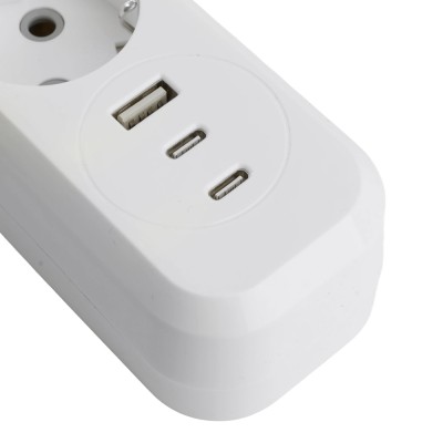 Удлинитель 4-местный с/з с выключ. STEKKER HM071-41-05 3x1мм2, 5м, 250В, 16А, 1USB+2C, 2.4A, сер Home, белый 50141