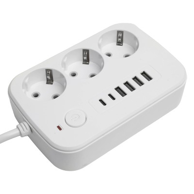 Удлинитель 3-местный c/з 3x1 мм2, 3 м, 250В, 10А, 4USB+2Type-C 2,4А, серия Home plus, белый STEKKER HM09-36-02 49979