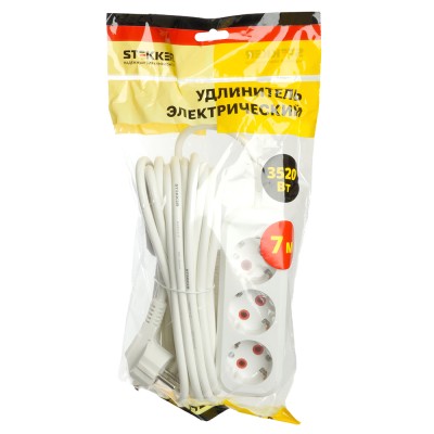 Удлинитель трехместный с/з STEKKER HM06-31-07 3x1мм2, 7м, серия Home (У10-002), белый 49350 Удлинитель трехместный с/з STEKKER HM06-31-07 3x1мм2, 7м, серия Home (У10-002), белый 49350
