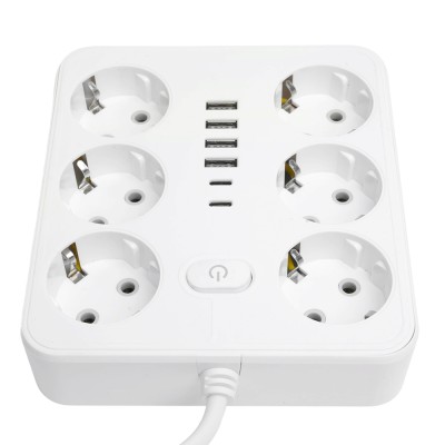 Удлинитель 6-местный c/з 3x1 мм2, 1,8 м, 250В, 10А, 4USB+2Type-C 2,4А, серия Home plus, белый STEKKER HM09-66-02 49975 Удлинитель 6-местный c/з 3x1 мм2, 1,8 м, 250В, 10А, 4USB+2Type-C 2,4А, серия Home plus, белый STEKKER HM09-66-02 49975