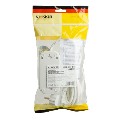 Удлинитель двухместный с/з STEKKER HM06-21-03 3x1мм2, 3м, серия Home (У10-001), белый 49340 Удлинитель двухместный с/з STEKKER HM06-21-03 3x1мм2, 3м, серия Home (У10-001), белый 49340