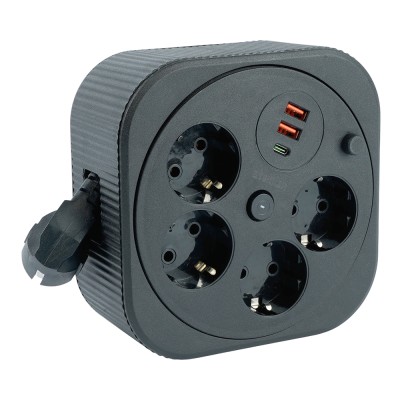 HM16-4-03-USB Удлинитель 4-местный с/з, 3x1,5мм2, 3м, 230В, 16А, 2USB+1С, 2,4А, черный 50836 HM16-4-03-USB Удлинитель 4-местный с/з, 3x1,5мм2, 3м, 230В, 16А, 2USB+1С, 2,4А, черный 50836