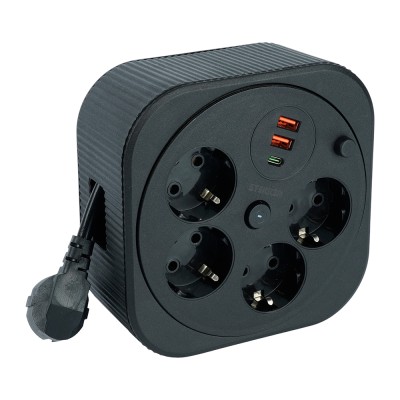HM16-4-03-USB Удлинитель 4-местный с/з, 3x1,5мм2, 3м, 230В, 16А, 2USB+1С, 2,4А, черный 50836 HM16-4-03-USB Удлинитель 4-местный с/з, 3x1,5мм2, 3м, 230В, 16А, 2USB+1С, 2,4А, черный 50836