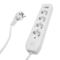 Удлинитель 4-местный c/з 3x1 мм2, 1,8 м, 250В, 10А, 2USB+1Type-C 2,4А, серия Home plus, белый STEKKER HM08-43-02 49971