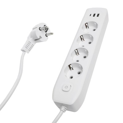 Удлинитель 4-местный c/з 3x1 мм2, 1,8 м, 250В, 10А, 2USB+1Type-C 2,4А, серия Home plus, белый STEKKER HM08-43-02 49971