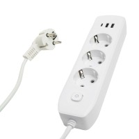 Удлинитель 3-местный c/з 3x1 мм2, 3 м, 250В, 10А, 2USB+1Type-C 2,4А, серия Home plus, белый STEKKER HM08-33-02 49977