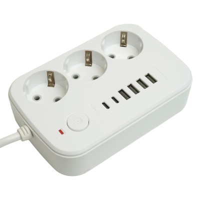 Удлинитель 3-местный c/з 3x1 мм2, 3 м, 250В, 10А, 4USB+2Type-C 2,4А, серия Home plus, белый STEKKER HM09-36-02 49979