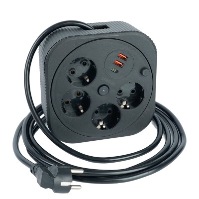 HM16-4-03-USB Удлинитель 4-местный с/з, 3x1,5мм2, 3м, 230В, 16А, 2USB+1С, 2,4А, черный 50836 HM16-4-03-USB Удлинитель 4-местный с/з, 3x1,5мм2, 3м, 230В, 16А, 2USB+1С, 2,4А, черный 50836