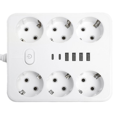 Удлинитель 6-местный c/з 3x1 мм2, 3 м, 250В, 10А, 4USB+2Type-C 2,4А, серия Home plus, белый STEKKER HM09-66-02 49982 Удлинитель 6-местный c/з 3x1 мм2, 3 м, 250В, 10А, 4USB+2Type-C 2,4А, серия Home plus, белый STEKKER HM09-66-02 49982