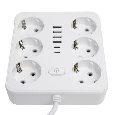 Удлинитель 6-местный c/з 3x1 мм2, 3 м, 250В, 10А, 4USB+2Type-C 2,4А, серия Home plus, белый STEKKER HM09-66-02 49982 Удлинитель 6-местный c/з 3x1 мм2, 3 м, 250В, 10А, 4USB+2Type-C 2,4А, серия Home plus, белый STEKKER HM09-66-02 49982