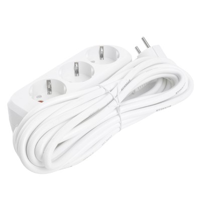 Удлинитель трехместный с/з STEKKER HM06-31-05 3x1мм2, 5м, серия Home, белый 49349