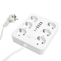 Удлинитель 6-местный c/з 3x1 мм2, 3 м, 250В, 10А, 4USB+2Type-C 2,4А, серия Home plus, белый STEKKER HM09-66-02 49982