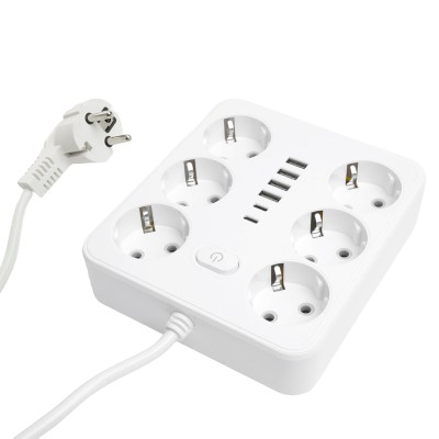 Удлинитель 6-местный c/з 3x1 мм2, 3 м, 250В, 10А, 4USB+2Type-C 2,4А, серия Home plus, белый STEKKER HM09-66-02 49982