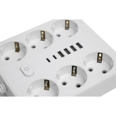 Удлинитель 6-местный c/з 3x1 мм2, 3 м, 250В, 10А, 4USB+2Type-C 2,4А, серия Home plus, белый STEKKER HM09-66-02 49982 Удлинитель 6-местный c/з 3x1 мм2, 3 м, 250В, 10А, 4USB+2Type-C 2,4А, серия Home plus, белый STEKKER HM09-66-02 49982