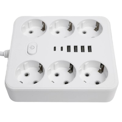 Удлинитель 6-местный c/з 3x1 мм2, 3 м, 250В, 10А, 4USB+2Type-C 2,4А, серия Home plus, белый STEKKER HM09-66-02 49982 Удлинитель 6-местный c/з 3x1 мм2, 3 м, 250В, 10А, 4USB+2Type-C 2,4А, серия Home plus, белый STEKKER HM09-66-02 49982