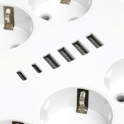 Удлинитель 6-местный c/з 3x1 мм2, 3 м, 250В, 10А, 4USB+2Type-C 2,4А, серия Home plus, белый STEKKER HM09-66-02 49982 Удлинитель 6-местный c/з 3x1 мм2, 3 м, 250В, 10А, 4USB+2Type-C 2,4А, серия Home plus, белый STEKKER HM09-66-02 49982