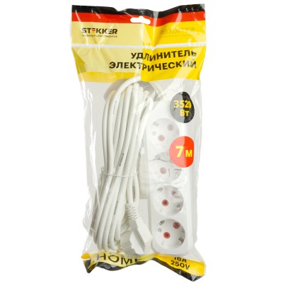 Удлинитель четырехместный c/з STEKKER HM06-40-07 3x1мм2, 7м, серия Home (У10-429), белый 49389 Удлинитель четырехместный c/з STEKKER HM06-40-07 3x1мм2, 7м, серия Home (У10-429), белый 49389