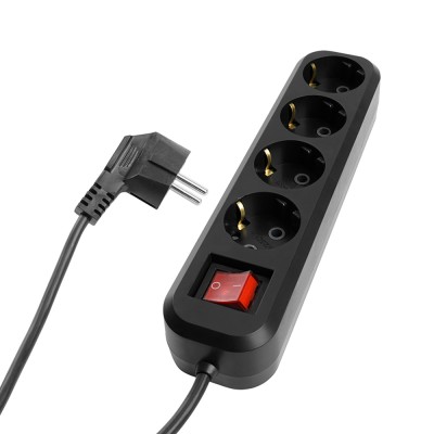 Удлинитель четырехместный с/з с выключателем STEKKER HM03-41-05 3x0,75, 5м, серия Home (У10А-003), черный 50426