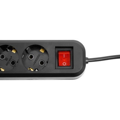 Удлинитель четырехместный с/з с выключателем STEKKER HM03-41-05 3x0,75, 5м, серия Home (У10А-003), черный 50426