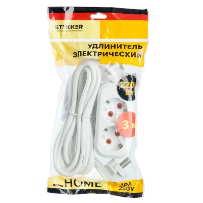 Удлинитель 2-местный с/з Stekker, HM01-21-03, 3м, 3x0,75, серия Home (У10-001), белый 39206