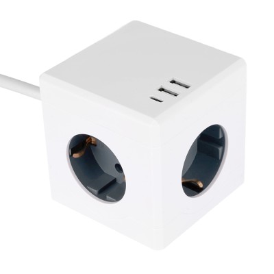 HM10-41-01 Удлинитель 3-местный с/з, 3x1мм2, 1.5м, 250В, 16А, 2USB+1С, 5V 3,1А, серия Comfort, белый 49571