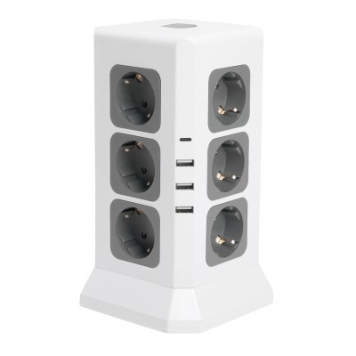 Удлинитель 12-местн с/з, 3x1мм2, 1.5 м,250В,16А, 3520Вт 3USB A + 1C 5V 3,4A, белый, серый серия Comfort HM10-61-01 49991