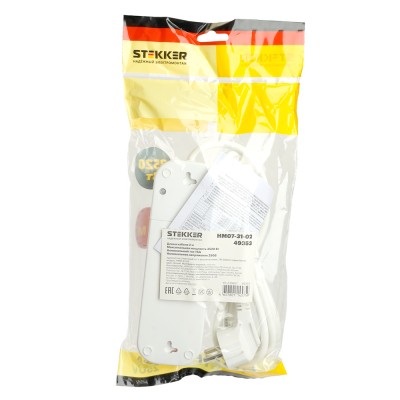Удлинитель трехместный с/з с выключ. STEKKER HM07-31-03 3x1мм2, 3м, серия Home, белый 49354