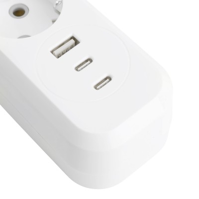 Удлинитель 4-местный с/з с выключ. STEKKER HM071-41-02 3x1мм2, 2м, 250В, 16А, 1USB+2C, 2.4A, сер Home, белый 50139