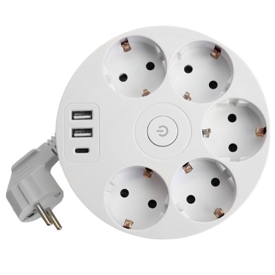 HM10-51-01 Удлинитель 5-местный с/з, 3x1мм2, 2.5м, 250В, 16А, 2USB+С 5V 3,1А, серия Comfort, белый 49591 HM10-51-01 Удлинитель 5-местный с/з, 3x1мм2, 2.5м, 250В, 16А, 2USB+С 5V 3,1А, серия Comfort, белый 49591