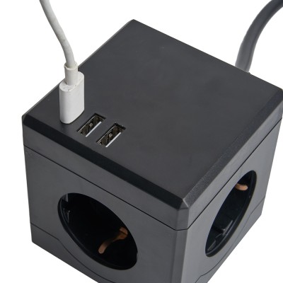 HM10-41-01 Удлинитель 3-местный с/з, 3x1мм2, 1.5м, 250В, 16А, 2USB+1С, 5V 3,1А, серия Comfort, черный 49657