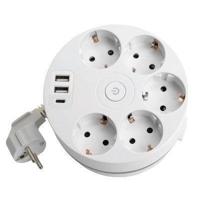 HM10-51-01 Удлинитель 5-местный с/з, 3x1мм2, 2.5м, 250В, 16А, 2USB+С 5V 3,1А, серия Comfort, белый 49591 HM10-51-01 Удлинитель 5-местный с/з, 3x1мм2, 2.5м, 250В, 16А, 2USB+С 5V 3,1А, серия Comfort, белый 49591