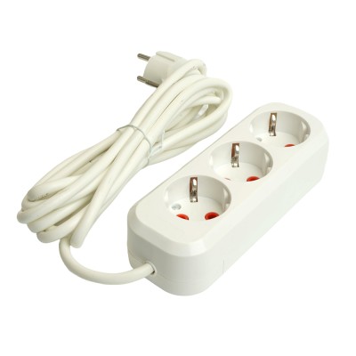 Удлинители STEKKER 49348, серия Home, цвет белый, длина 3 м, количество розеток 3, сталь, сечение кабеля 1 мм2, тип кабеля ПВС, материал кабеля -, ток 16А, напряжение 250В, максимальная нагрузка 3520Вт, тип вилки - прямая. Диапазон рабочих температур +1..