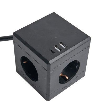 HM10-41-01 Удлинитель 3-местный с/з, 3x1мм2, 1.5м, 250В, 16А, 2USB+1С, 5V 3,1А, серия Comfort, черный 49657