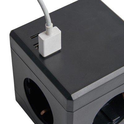HM10-41-01 Удлинитель 3-местный с/з, 3x1мм2, 1.5м, 250В, 16А, 2USB+1С, 5V 3,1А, серия Comfort, черный 49657