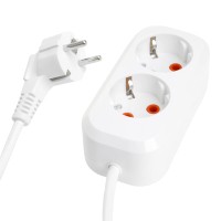 Удлинитель двухместный с/з STEKKER HM06-21-02 3x1мм2, 2м, серия Home, белый 49339