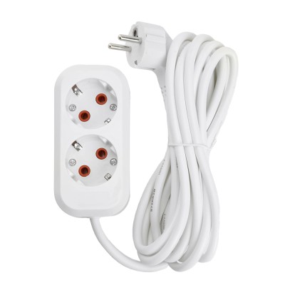 Удлинитель двухместный с/з STEKKER HM06-21-02 3x1мм2, 2м, серия Home, белый 49339