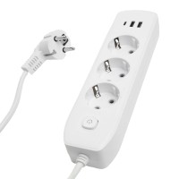 Удлинитель 3-местный c/з 3x1 мм2, 1,8 м, 250В, 10А, 2USB+1Type-C 2,4А, серия Home plus, белый STEKKER HM08-33-02 49970