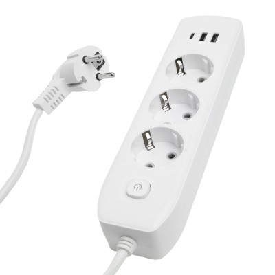 Удлинитель 3-местный c/з 3x1 мм2, 1,8 м, 250В, 10А, 2USB+1Type-C 2,4А, серия Home plus, белый STEKKER HM08-33-02 49970