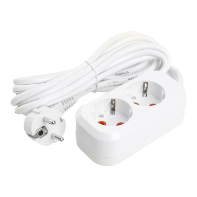 Удлинитель двухместный с/з STEKKER HM06-21-02 3x1мм2, 2м, серия Home, белый 49339