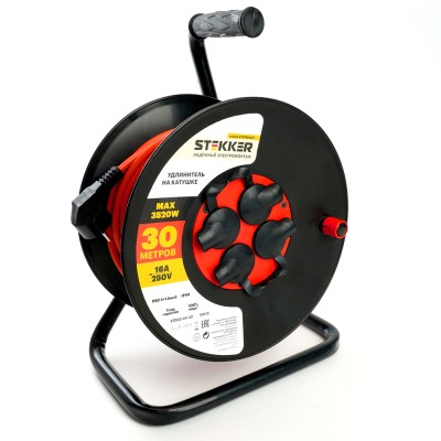 Удлинитель на катушке Stekker STD03-44-30 Standart 4-местный с/з ПВС 3*1,5, оранжевый, 16А, IP44, 30м (80102) 50172