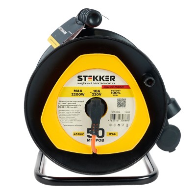Удлинитель на пластиковой катушке Stekker STD02-11-50 (UG), 50м, 1 гнездо, с/з 3*1, оранжевый, серия Standart 39636