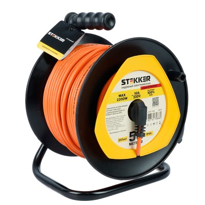 Удлинитель на пластиковой катушке Stekker STD02-11-50 (UG), 50м, 1 гнездо, с/з 3*1, оранжевый, серия Standart 39636
