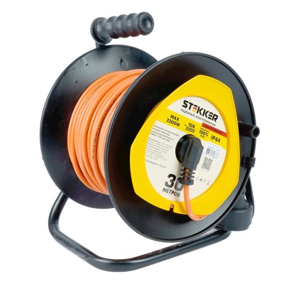 Удлинитель на пластиковой катушке Stekker STD02-11-30 (UG), 30м, 1гнездо с/з 3*1, оранжевый, серия Standart 39635
