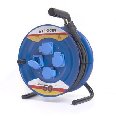 Удлинитель на металлической катушке 4-местный с/з Stekker, PRF02-41-50, 50м, 3*2,5, серия Professional, синий 39297 Удлинитель на металлической катушке 4-местный с/з Stekker, PRF02-41-50, 50м, 3*2,5, серия Professional, синий 39297
